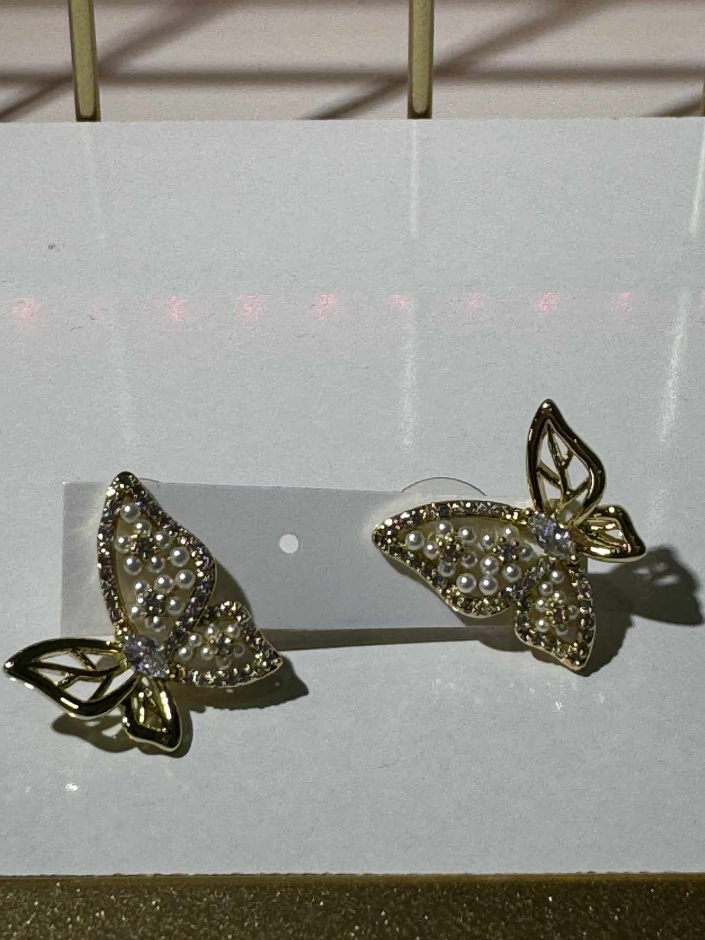Butterfly & Pearls Gold Earrings