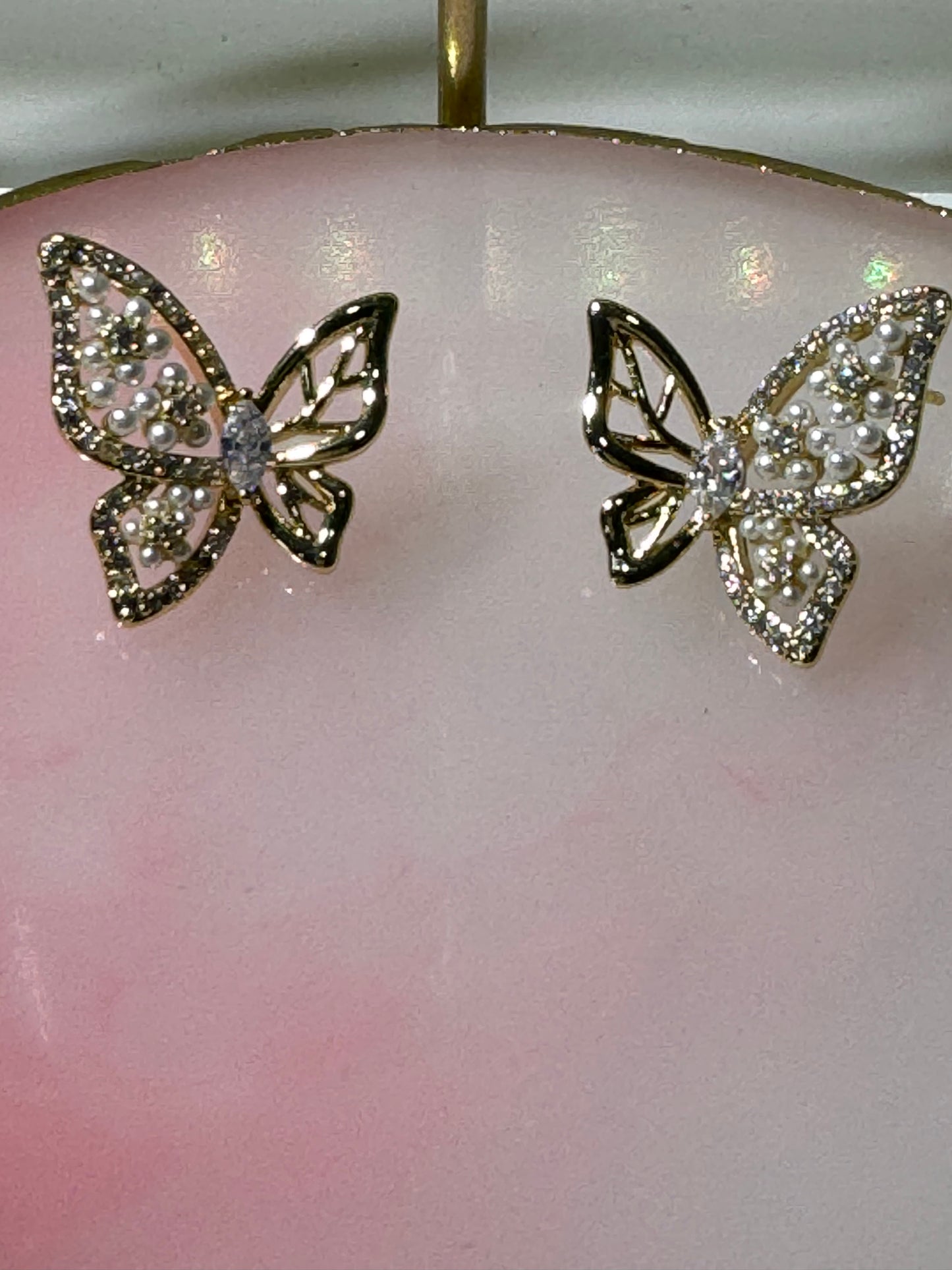 Butterfly & Pearls Gold Earrings