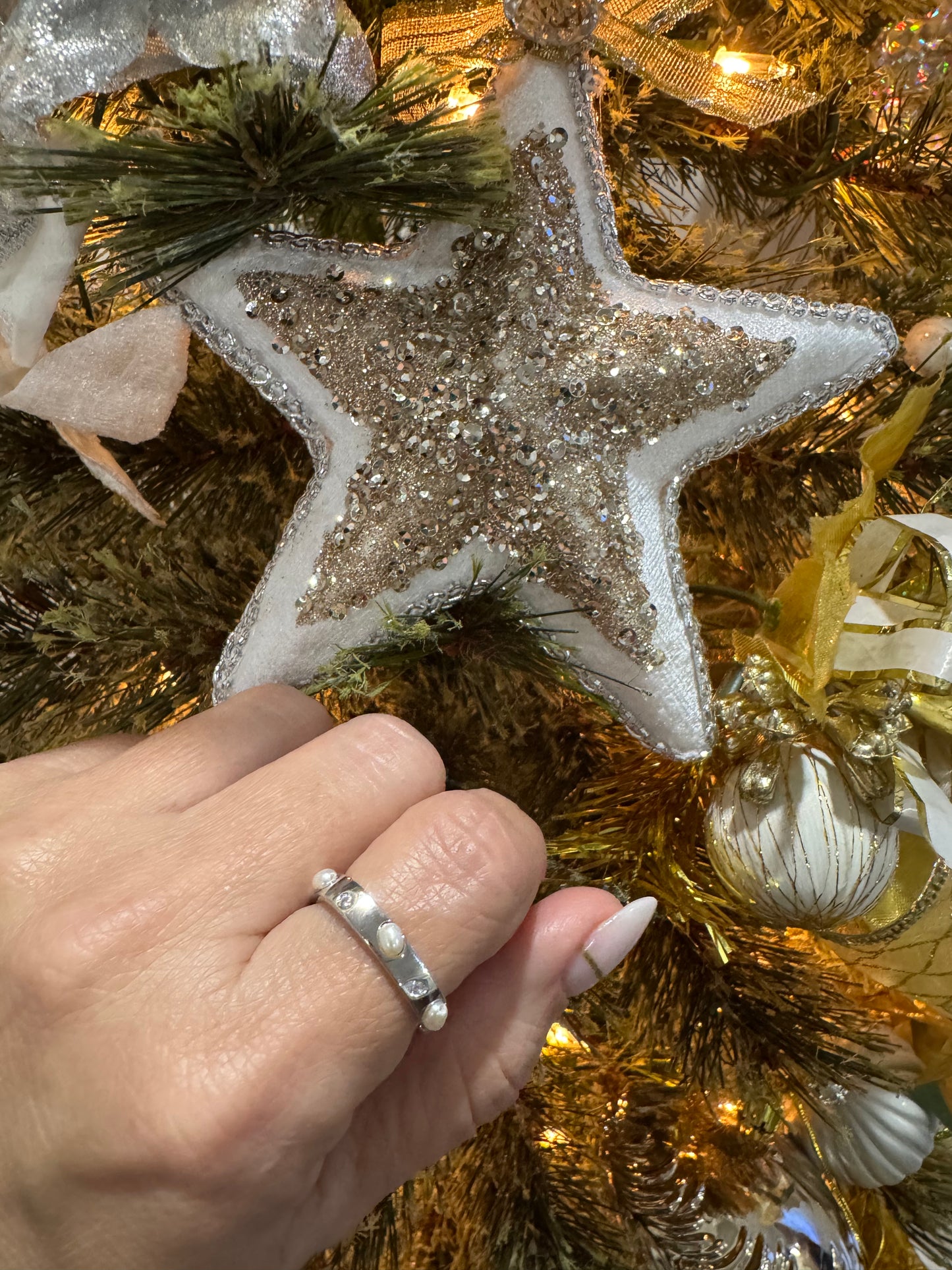 Pearl Snowflake Silver Ring