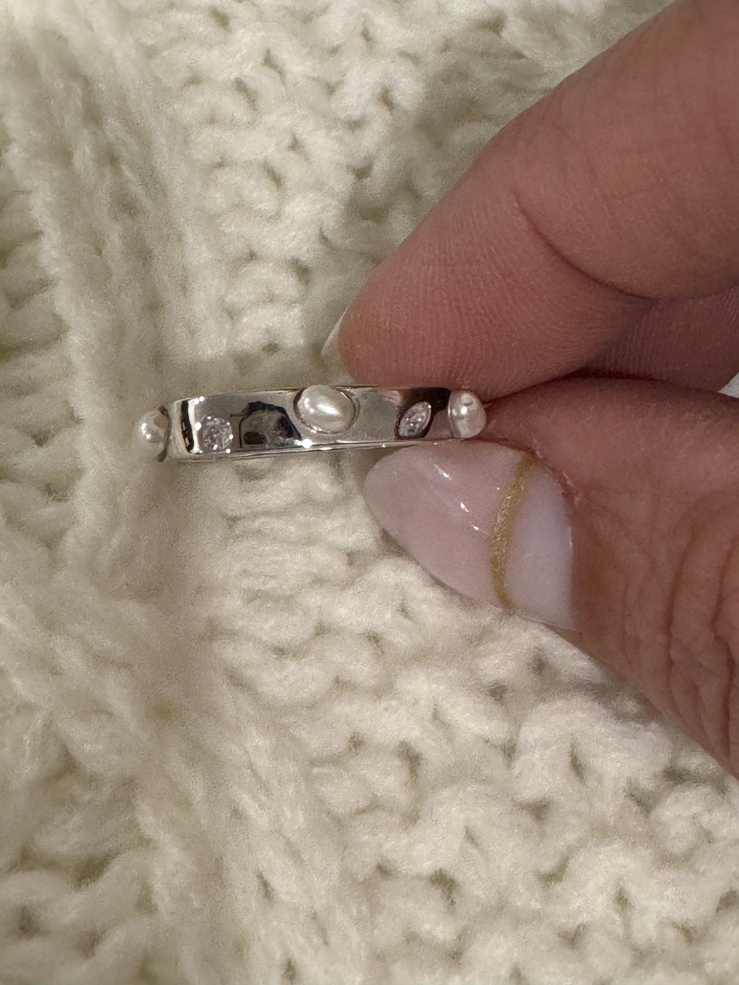 Pearl Snowflake Silver Ring