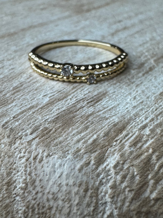 Doubled Dainty Stoned Gold Ring