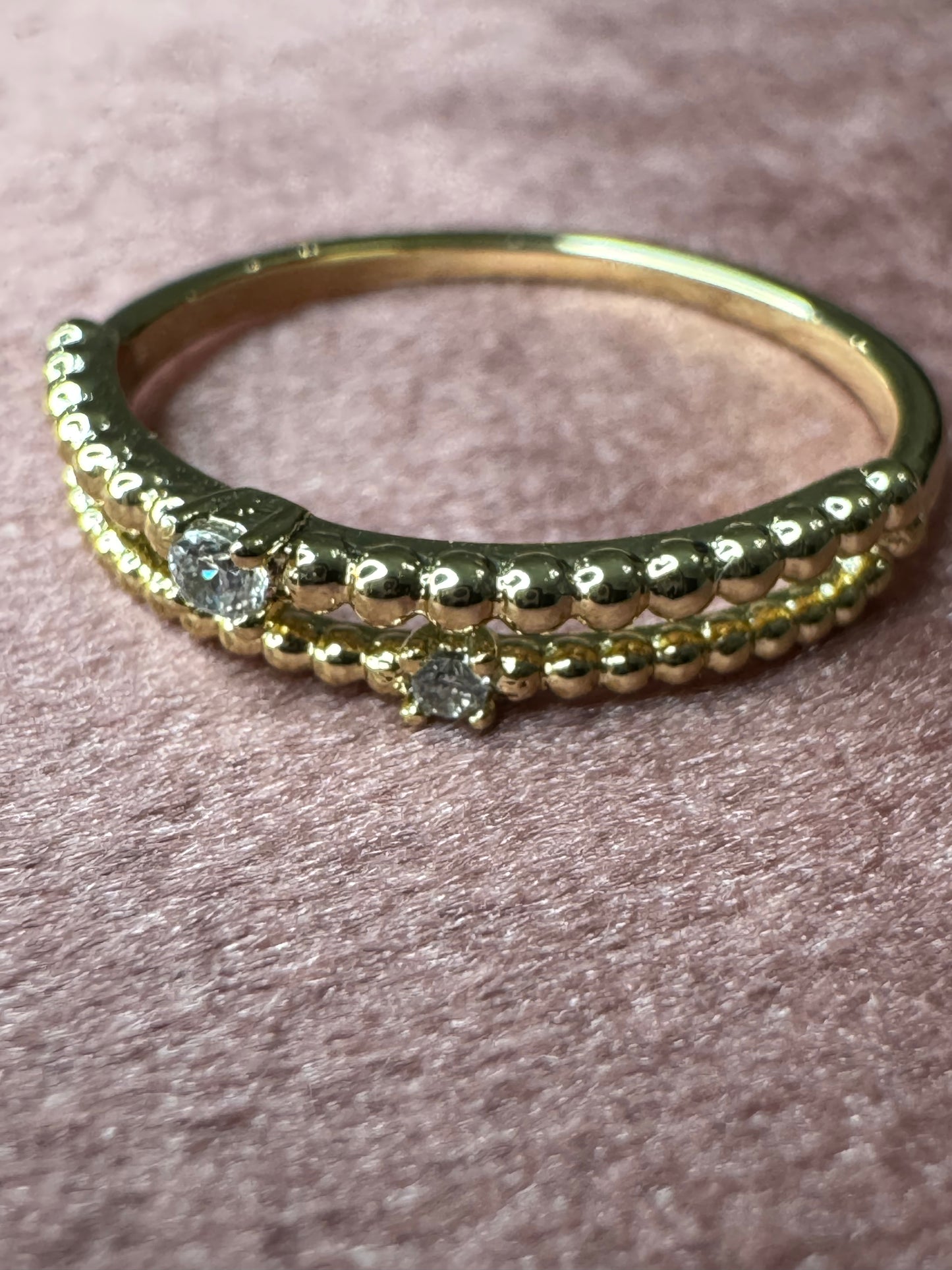 Doubled Dainty Stoned Gold Ring